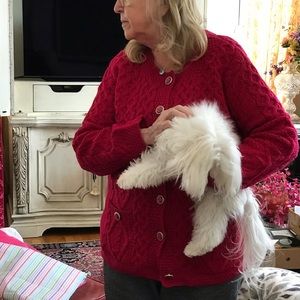 ARAN MERINO WOOL CARDIE HAND KNIT IN IRELAND SZ M